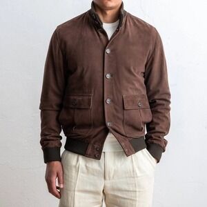 VALSTAR Valstarino Suede Jacket Brown Suede Bomber Jacket Mens Zip Button